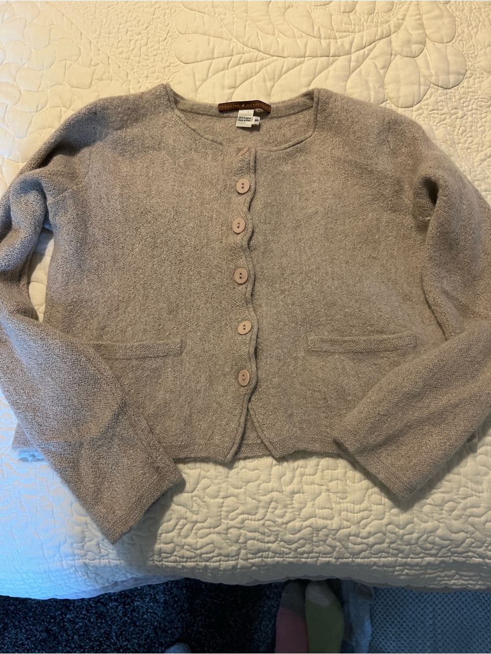 Peruvian Connection 100% Alpaca Women's Taupe Fawn Button-Front Cardigan